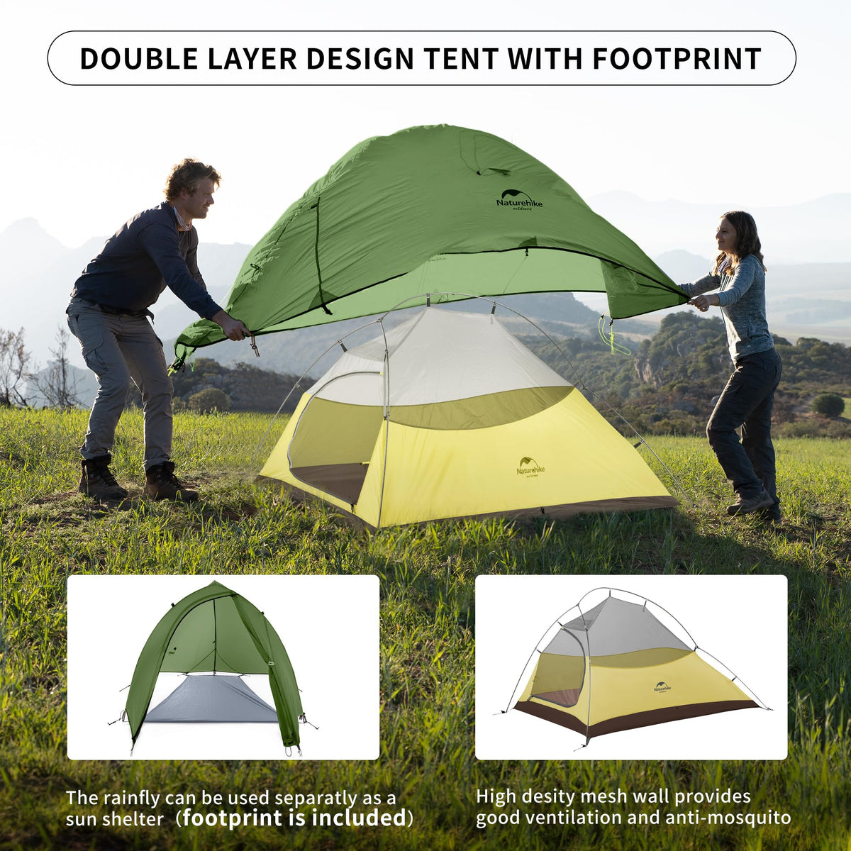 Naturehike Cloud-Up 2 Person Tent Lightweight Backpacking Tent with Footprint -