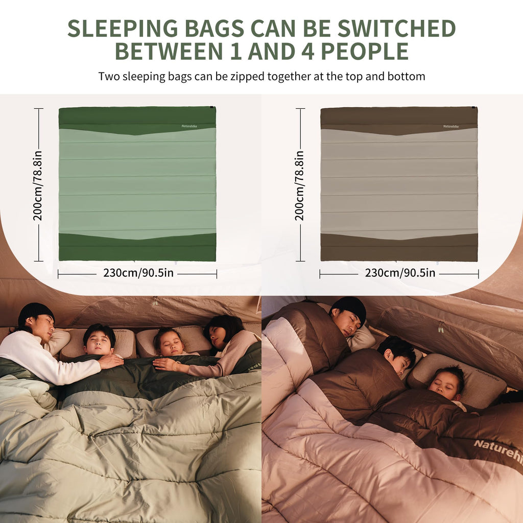 Naturehike Double Sleeping Bag for Adults, Patchwork Sleeping Bag for 1-4 Person, view 2