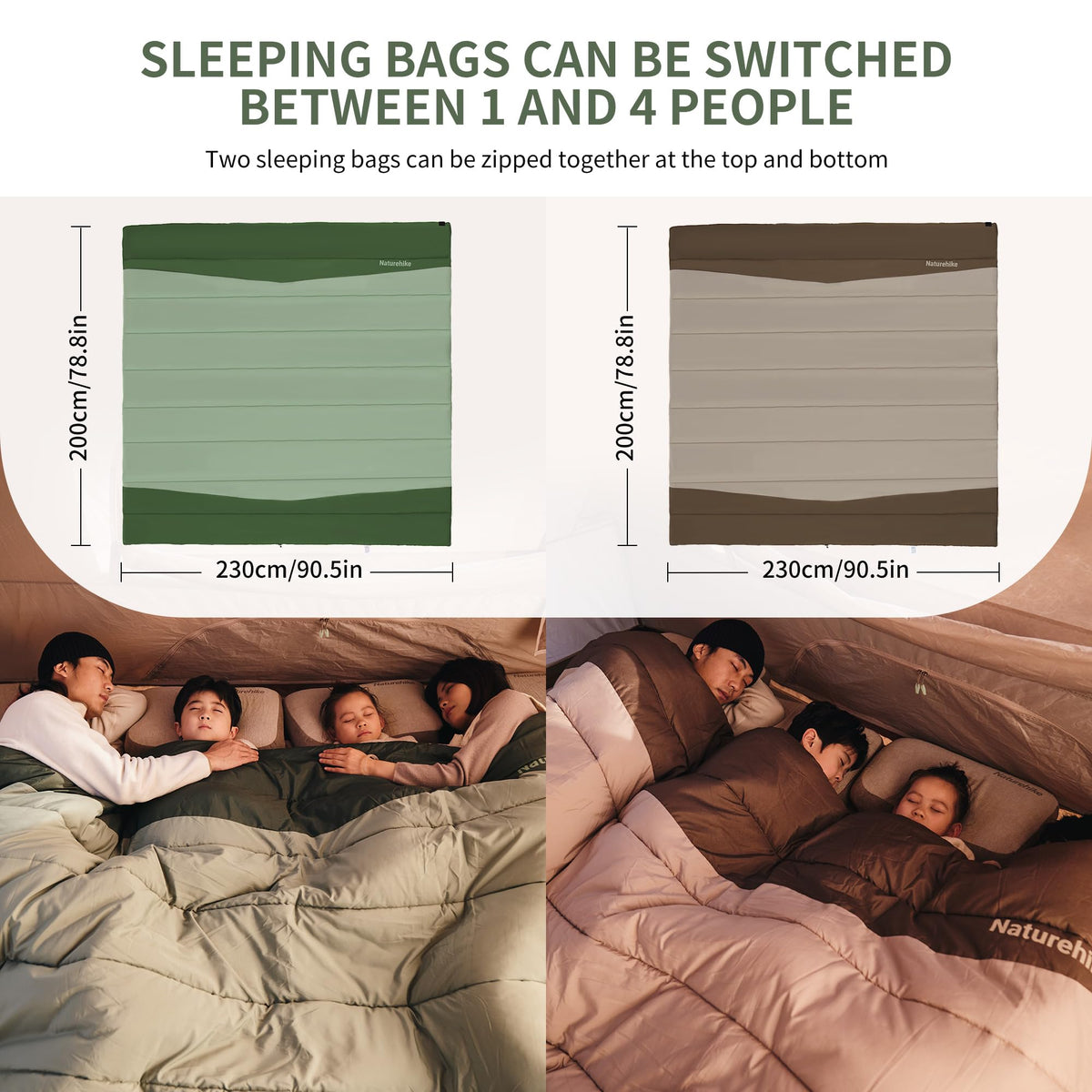 Naturehike Double Sleeping Bag for Adults, Patchwork Sleeping Bag for 1-4 Person