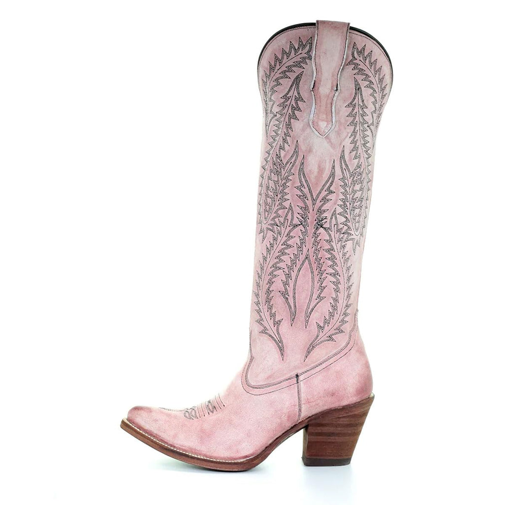 CORRAL Women's Embroidery Tall Top Snip Toe Western Cowgirl Style Leather Knee-H, view 3