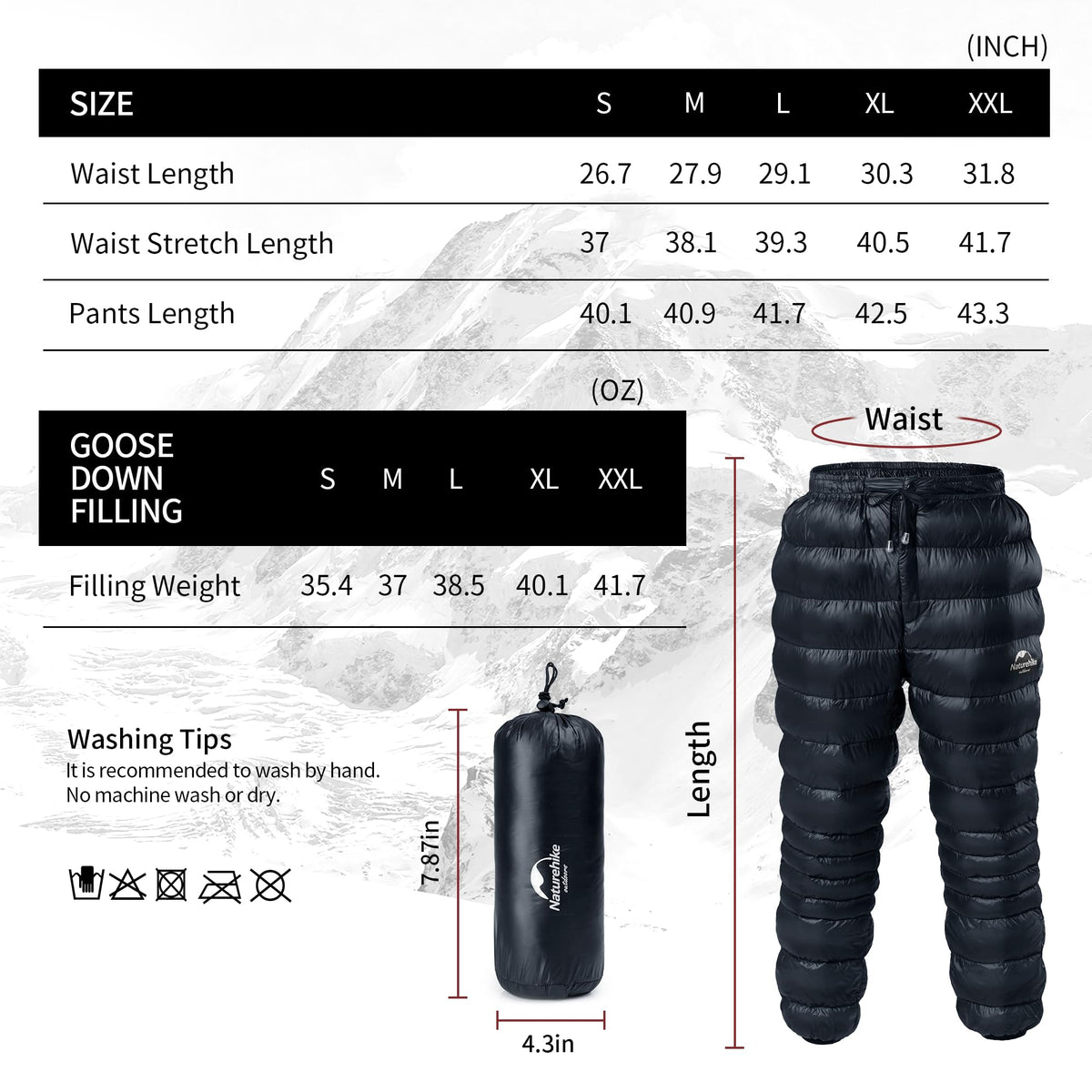 Naturehike DW Down Pants, Men's Women's Pants for Winter, 800FP Warm Windproof P