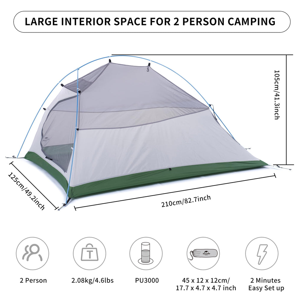 Naturehike Cloud-Up 2 Person Tent Lightweight Backpacking Tent with Footprint -, view 2
