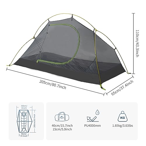 Naturehike Bikepacking 1 Person Tent, Waterproof Easy Set up Free Standing Singl