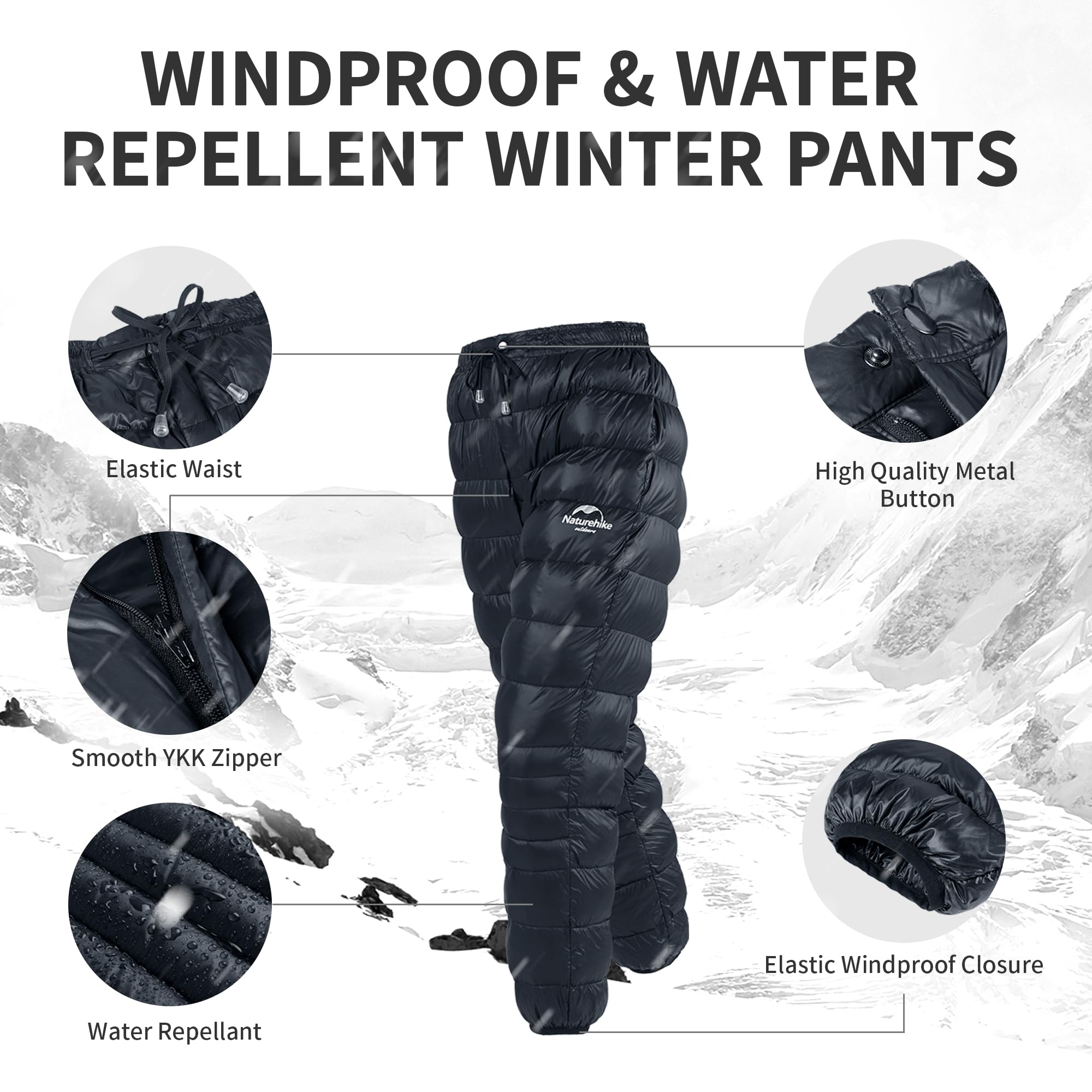 Naturehike DW Down Pants 90% Filling 800FP Warm Ligtweight Windproof Waterproof