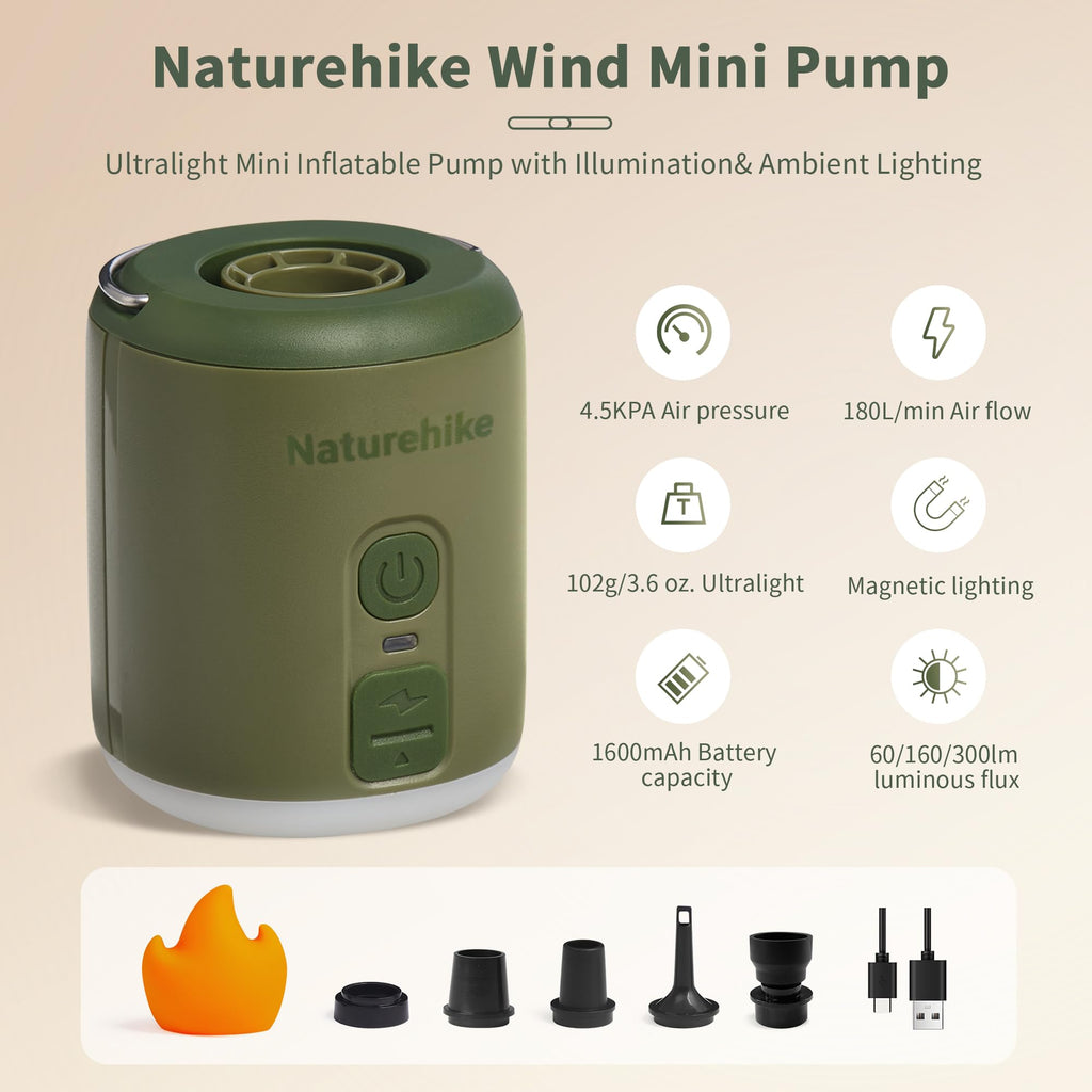 Naturehike Portable Mini Air Pump with 1600mAh Battery, Ultralight Tiny Pump wit, view 2