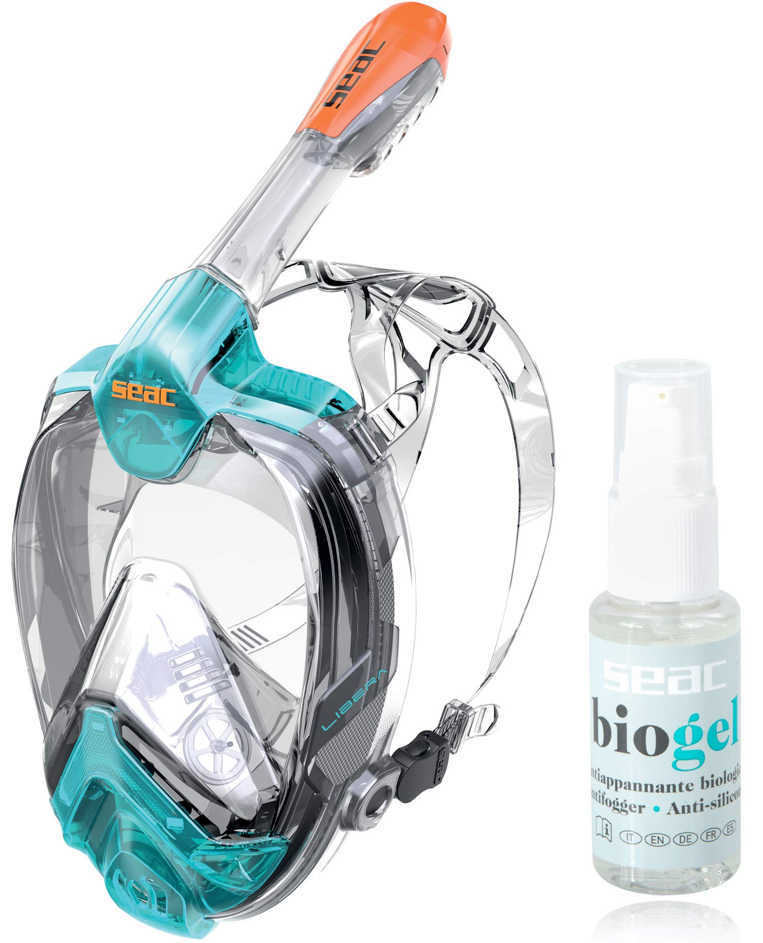 SEAC Libera Full Face Mask with Bio Gel Antifog, Aquamarine/Orange - S/M (P-1700