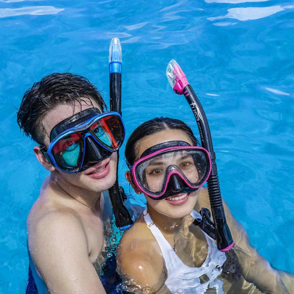 TUSA Sport Adult Powerview Mask, Dry Snorkel, and Fins Travel Set, Medium, Black