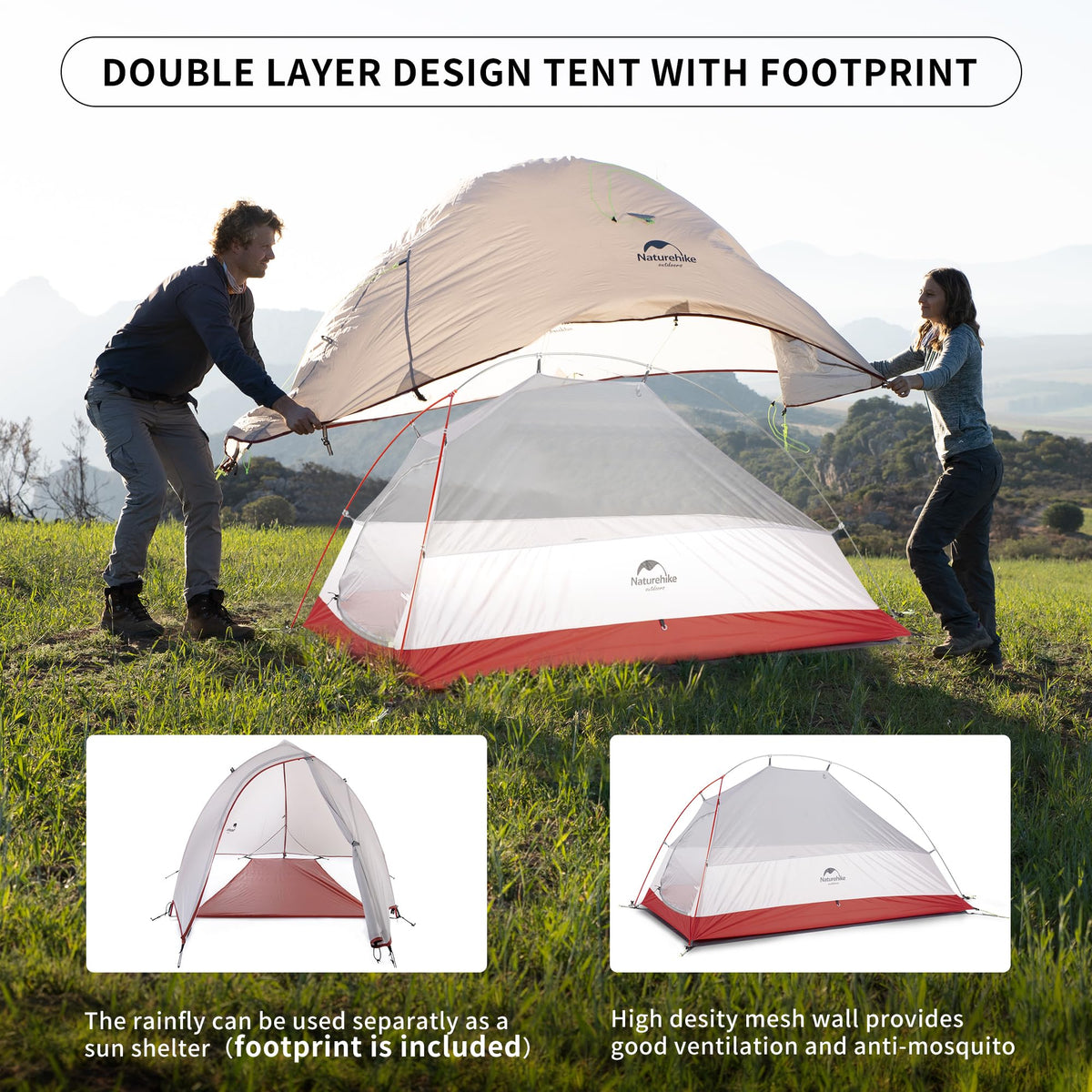 Naturehike Cloud-Up 1 Person Tent Lightweight Backpacking Tent for One Man, Wate