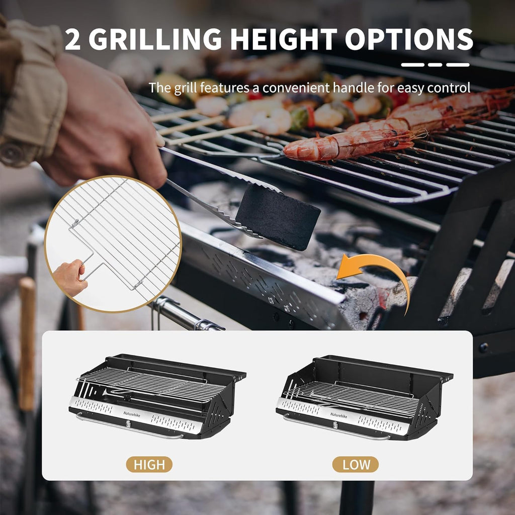 Naturehike Portable Charcoal Grill with Carry Bag, Height Adjustable Camping Bar, view 3