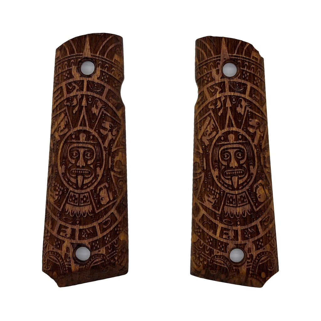 Zib Grips, Aztec Calendar Design 1911 Wooden Pistol Grips, view 2