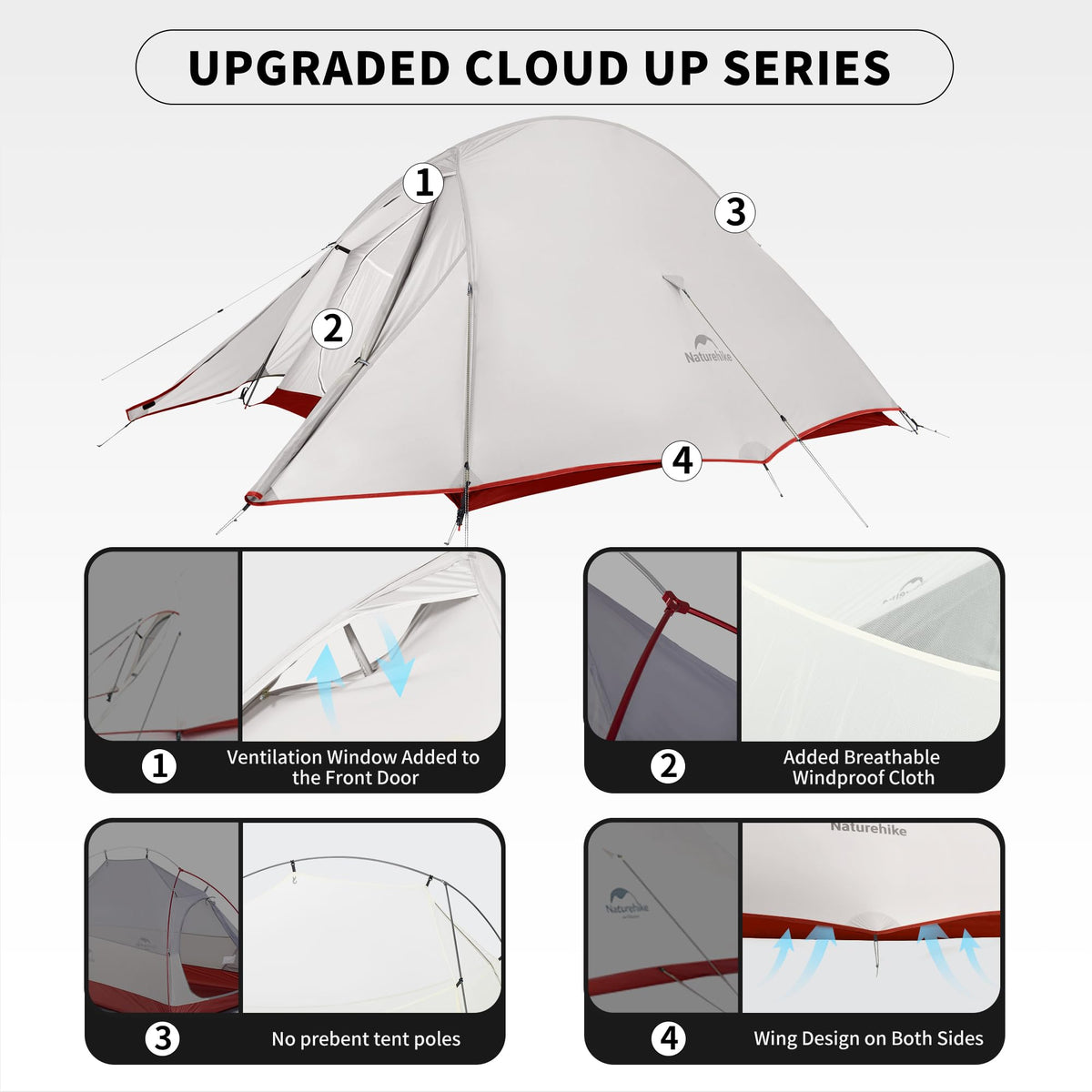 Naturehike Cloud up Pro 2 Person Tent, Double Layer Waterproof Two Person Tent,U