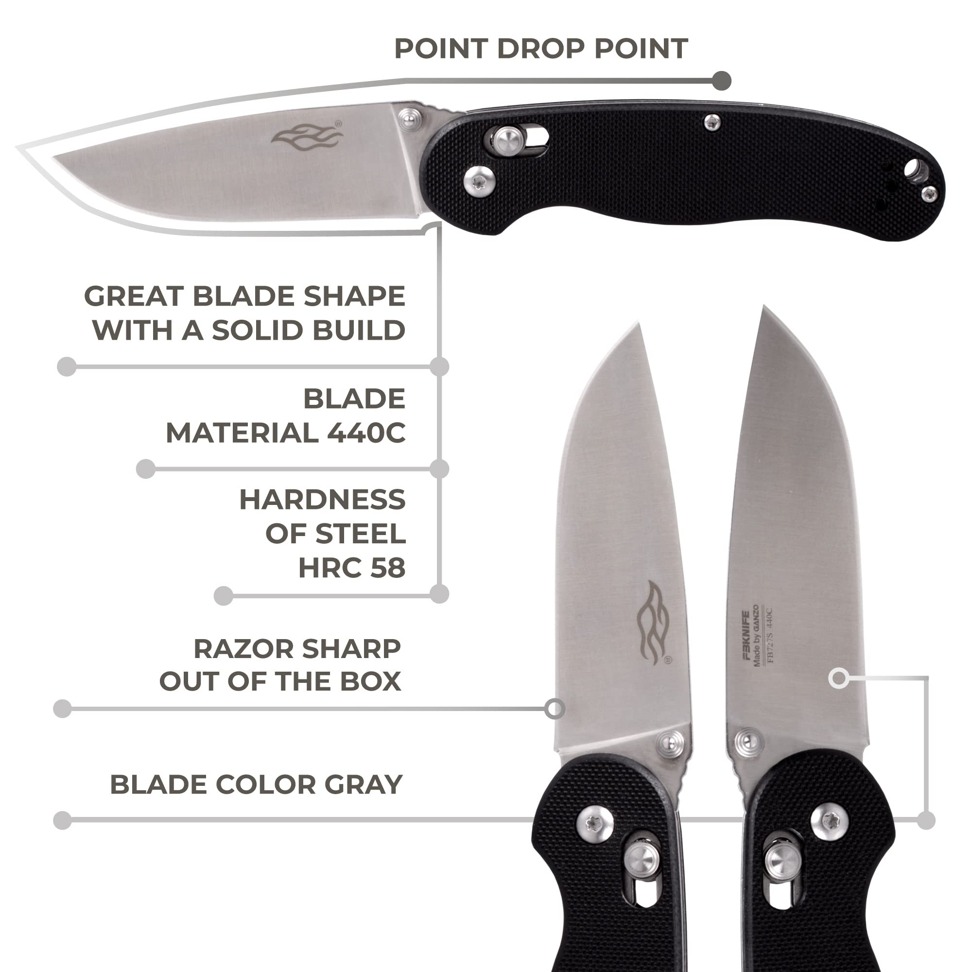Firebird GANZO FB727S-BK Folding Pocket Knife 440C Stainless