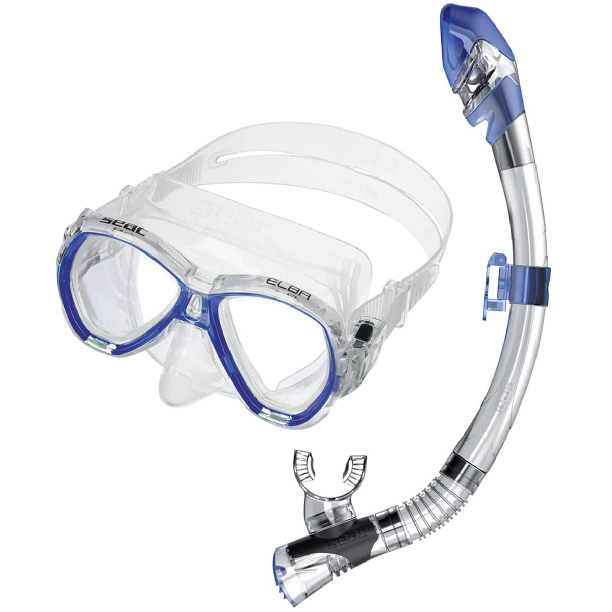 SEAC Set Bis Elba Dry, Snorkeling Set with 100% Pure Silicone Mask and Snorkel w