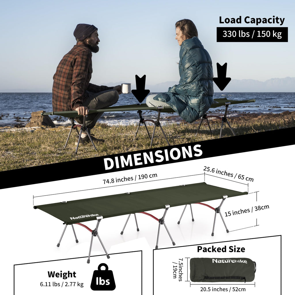 Naturehike ArmyWild Folding Camping Cot, Height Adjustable Ultralight Backpackin, view 4