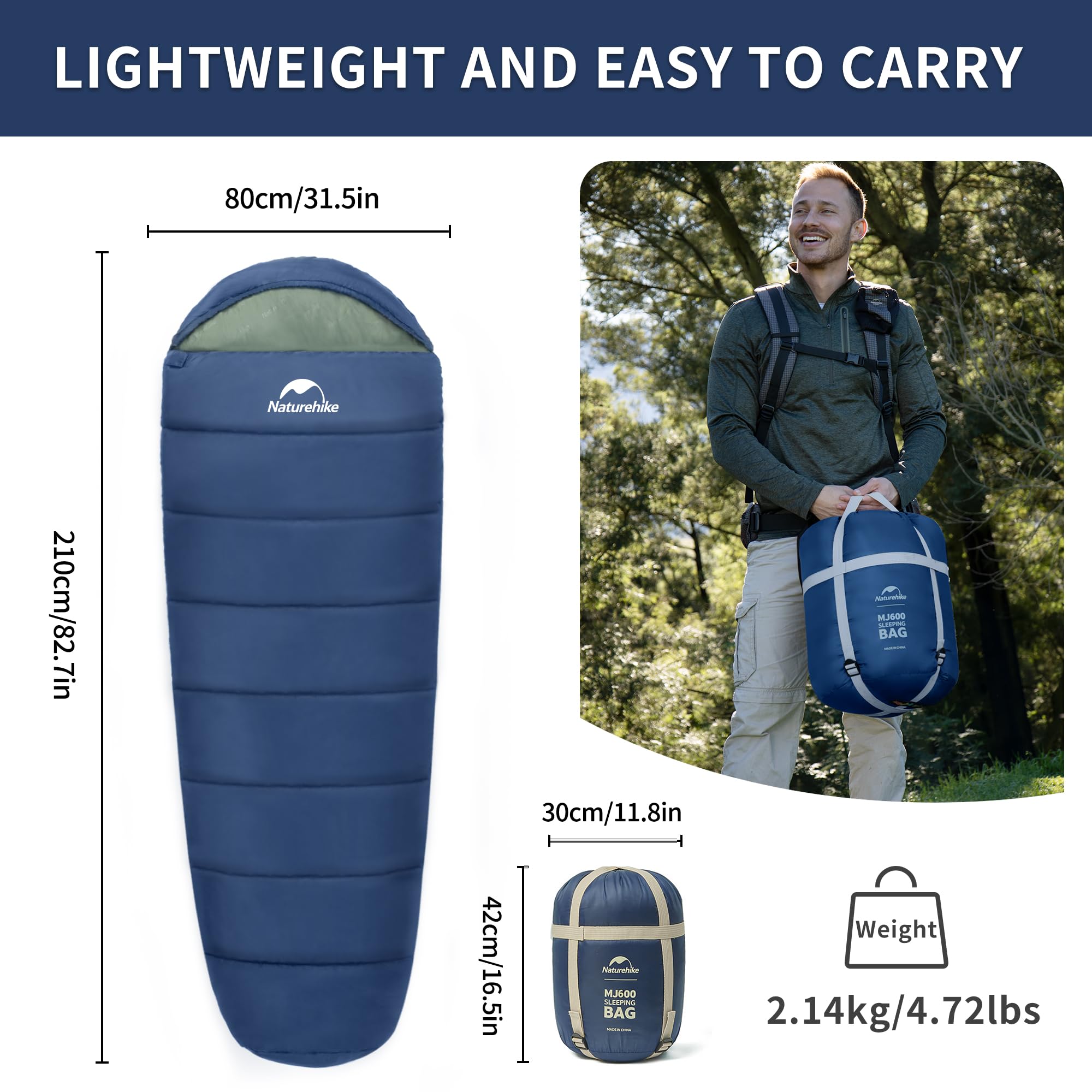 Naturehike 0 Degree Mummy Sleeping Bag for Adults, Hollow Cotton Backpacking Sle