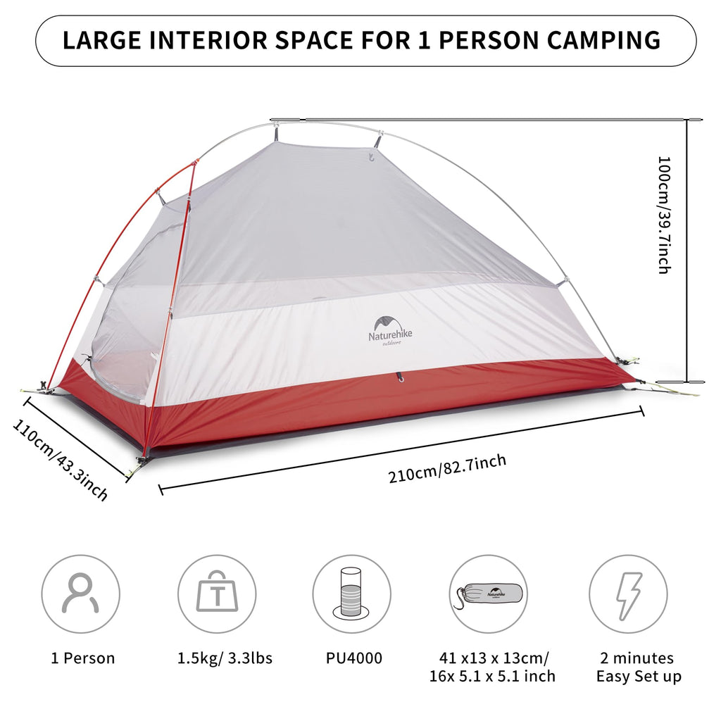 Naturehike Cloud-Up 1 Person Tent Lightweight Backpacking Tent for One Man, Wate, view 2