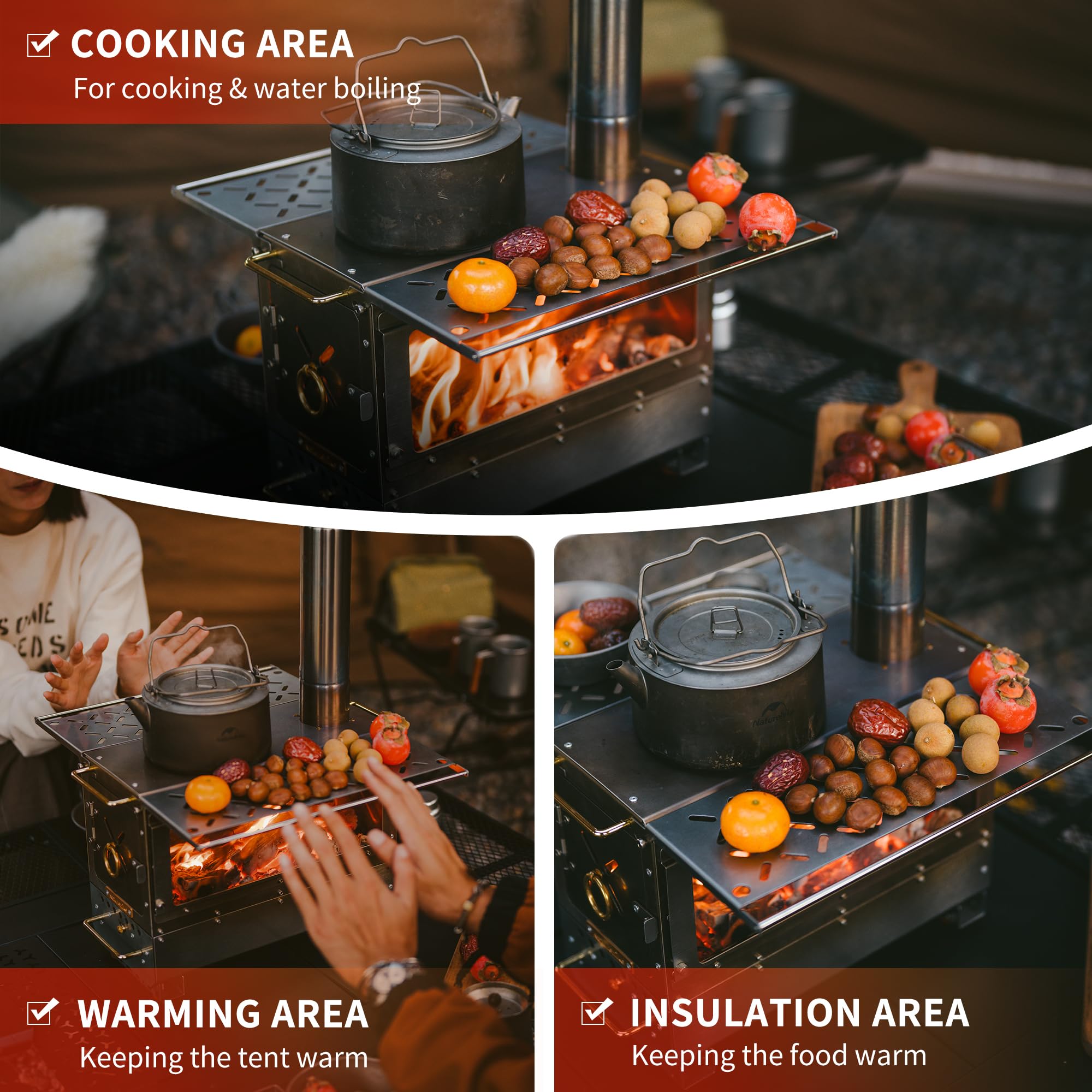 Naturehike Icefield Hot Tent Stove, Tabletop Camping Stove with Chimney Pipes, O