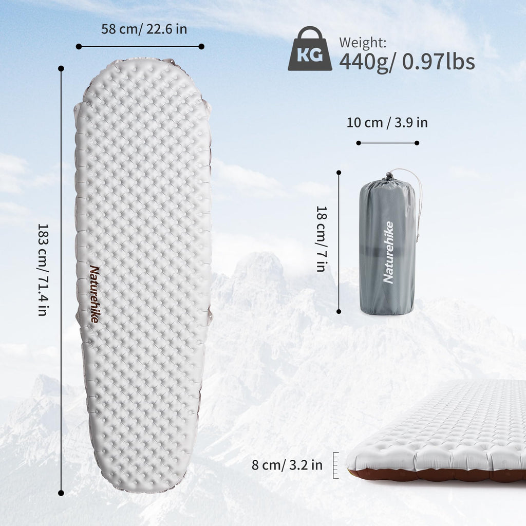 Naturehike 0.97LB Ultralight Insulated Sleeping Pad with R5.8, 3.2in Thickened P, view 2