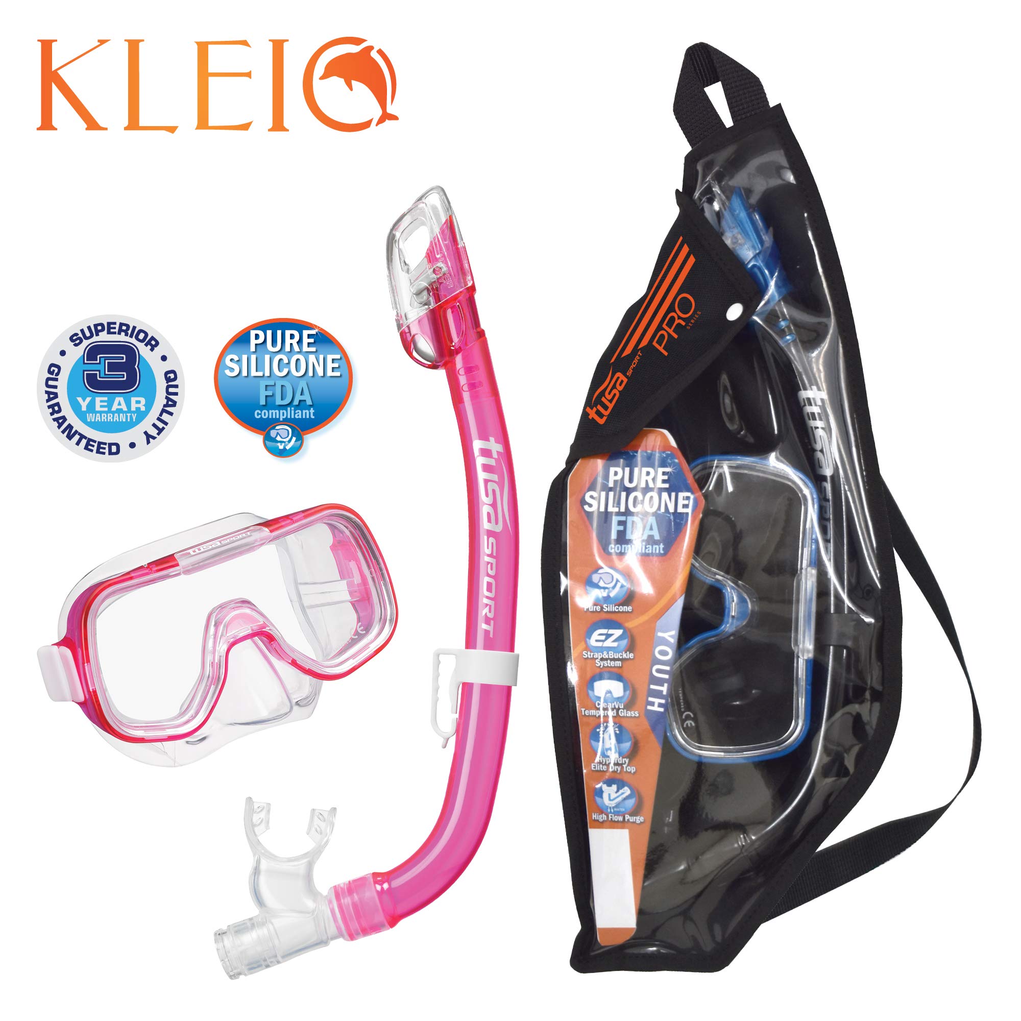 TUSA Sport Youth Mini-Kleio Mask and Dry Snorkel Combo Set, Clear Pink (UC-2022P