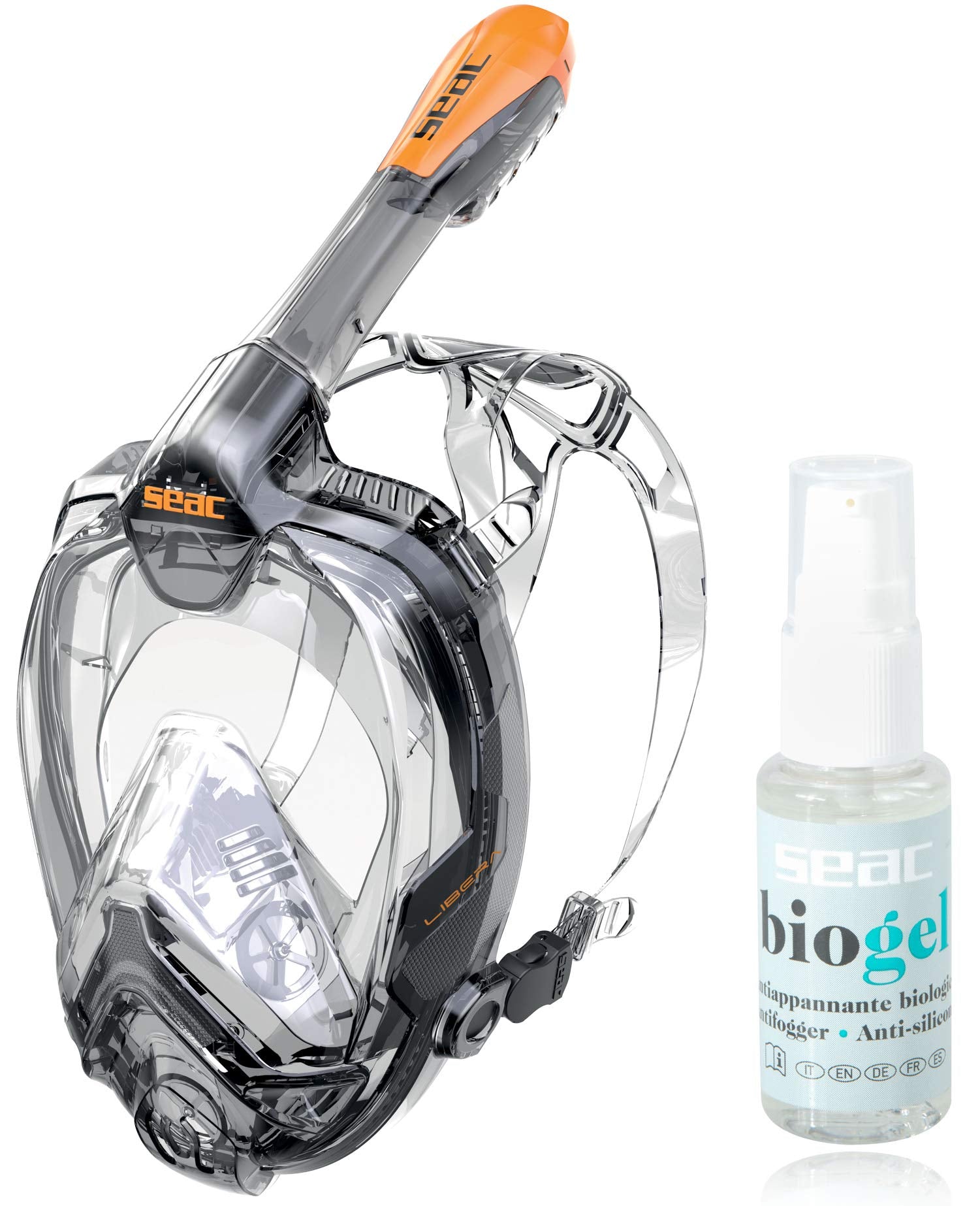 SEAC Libera Full Face Mask with Bio Gel Antifog, Black/Orange - L/XL (P-17000050