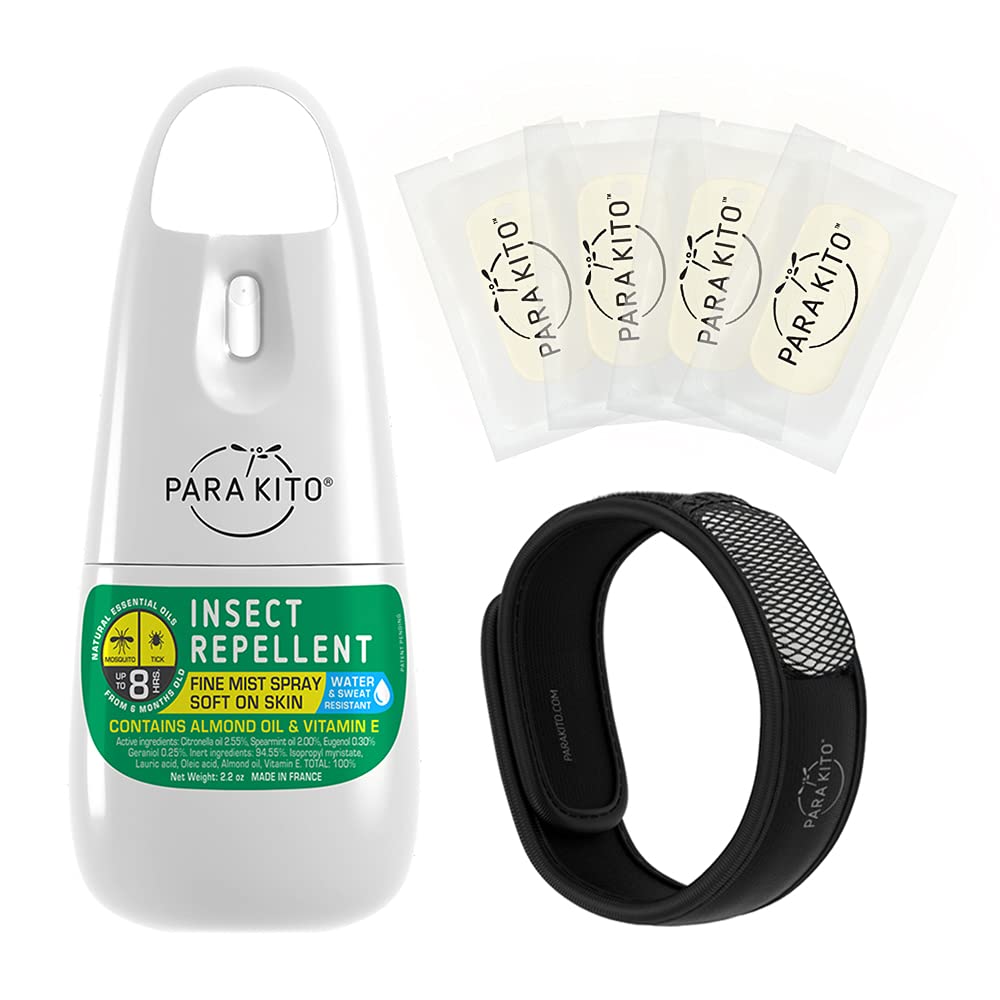 PARAKITO Mosquito, Insect & Bug Spray Bundle - Includes Spray, Black Wristband