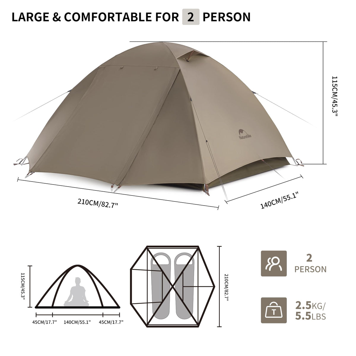 Naturehike Cloud Stream 2 Person 3 Person Backpacking Tent, Waterproof 2 Person