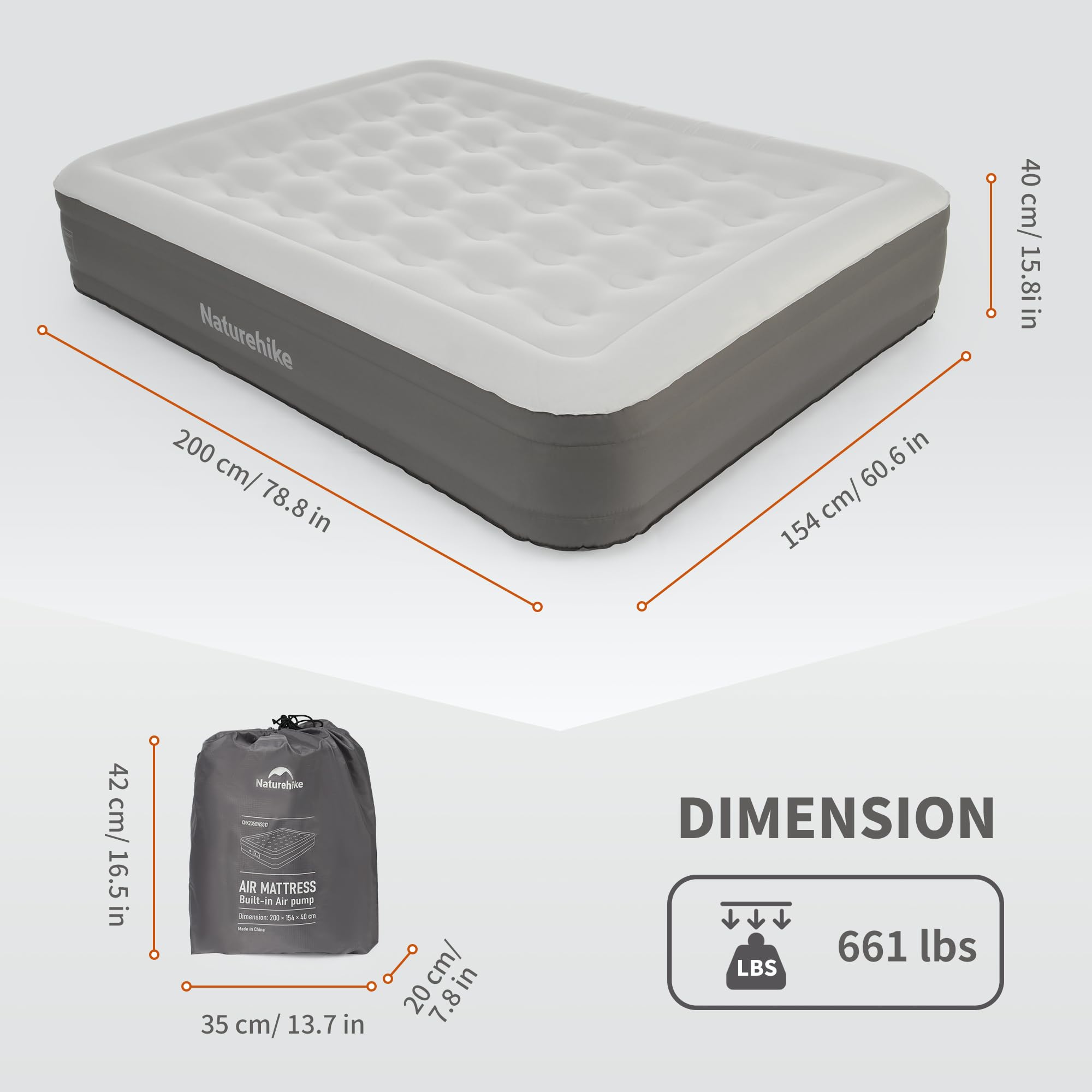 Naturehike Deluxe Fabric Air Mattress with Inflatable Self-Stop High-Speed Pump,