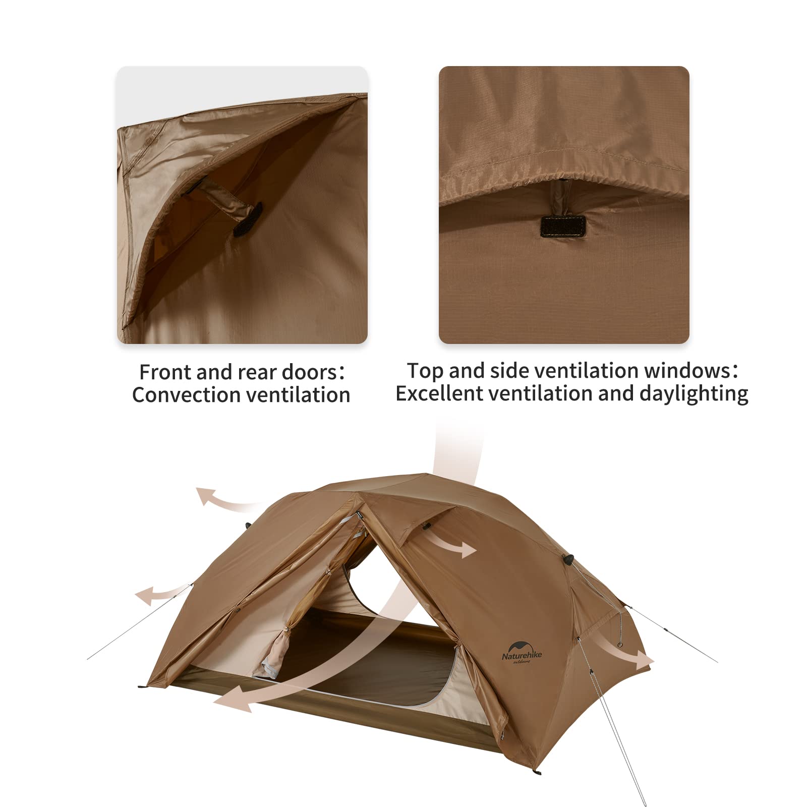 Naturehike Canyon 2 Person Pop Up Tent Portable Outdoor Camping Tent (Dark Brown