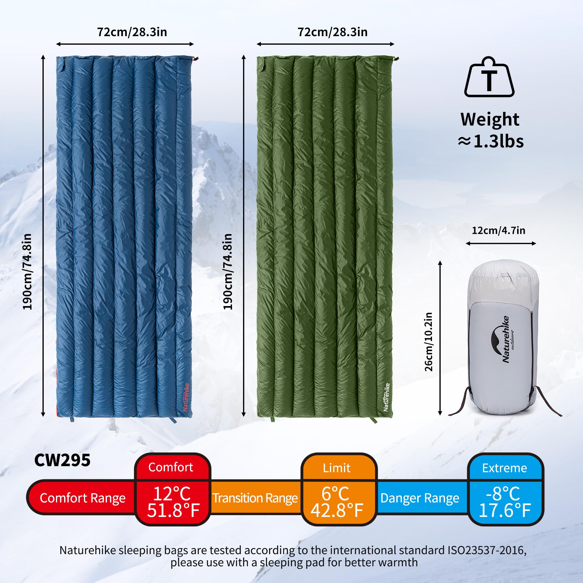Naturehike 1.25lbs Ultralight Sleeping Bag, 800 Fill Power Goose Down Sleeping B