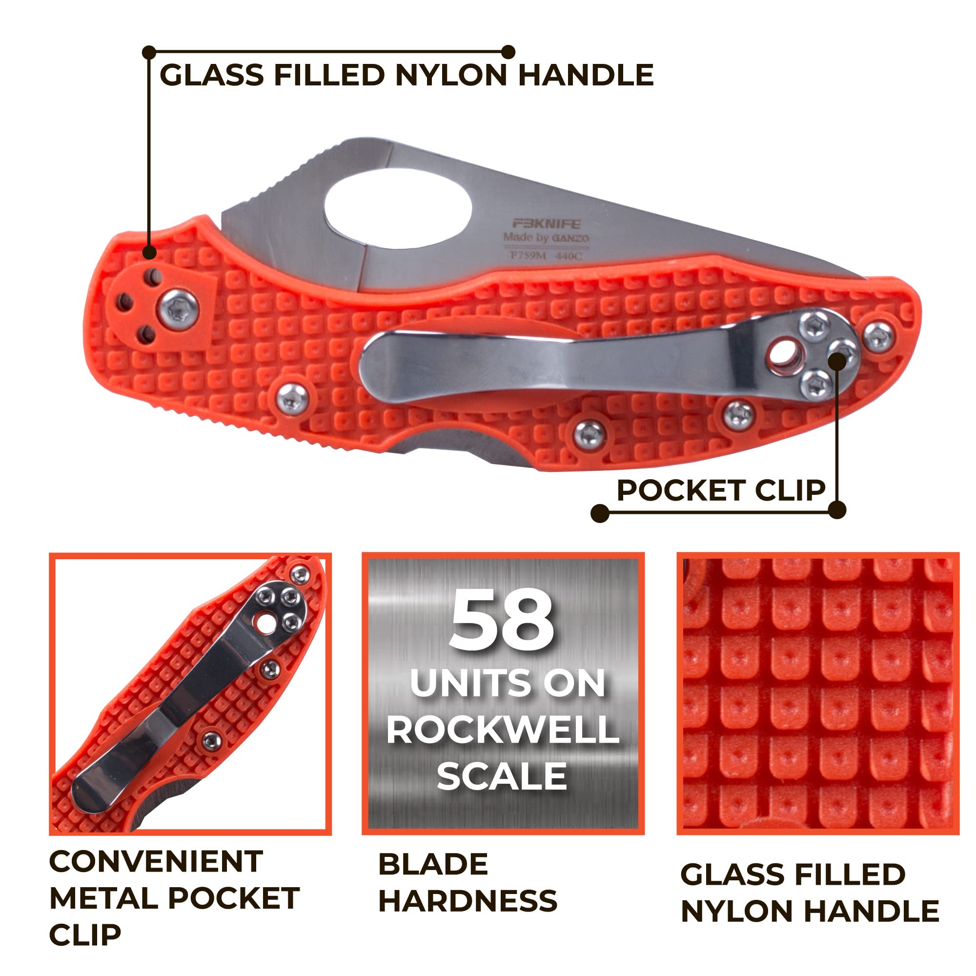 Firebird GANZO F759MS-OR Serrated Blade Pocket Folding Knife 440C