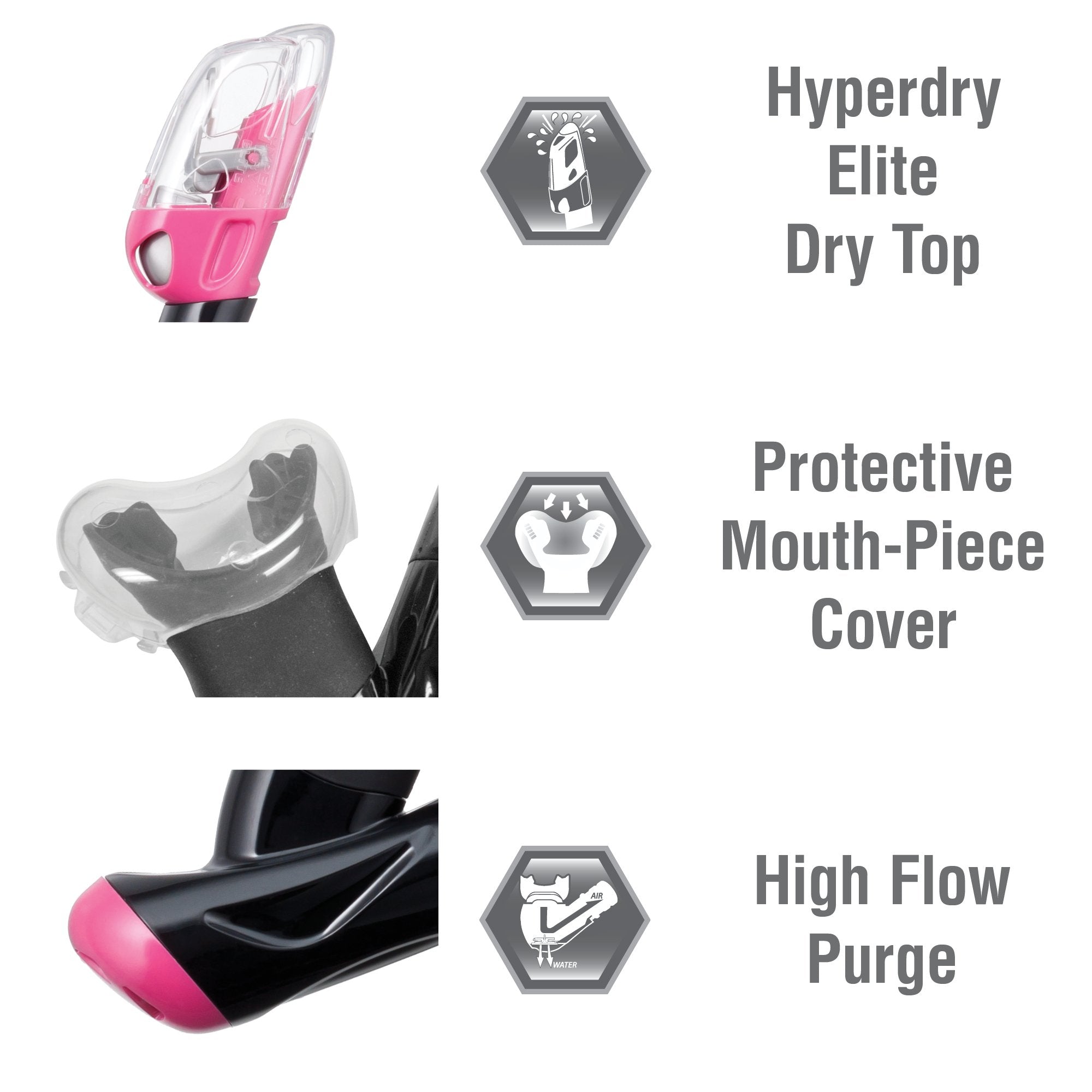 TUSA Sport Adult Serene Mask and Snorkel Combo, Black/Hot Pink,UC-1625PQB-HP
