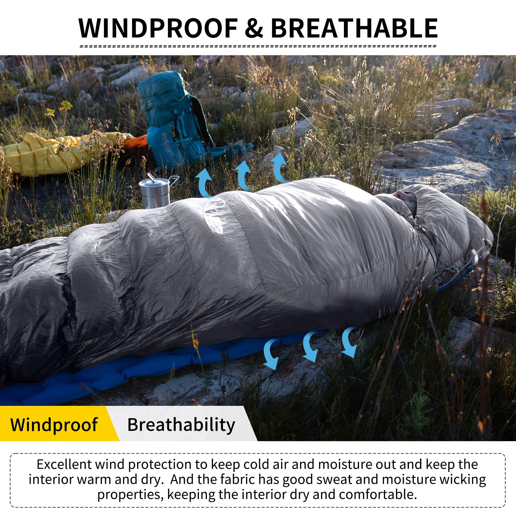 Naturehike Ultralight Duck Down Cold Weather Sleeping Bag, 750FP Compact Sleepin