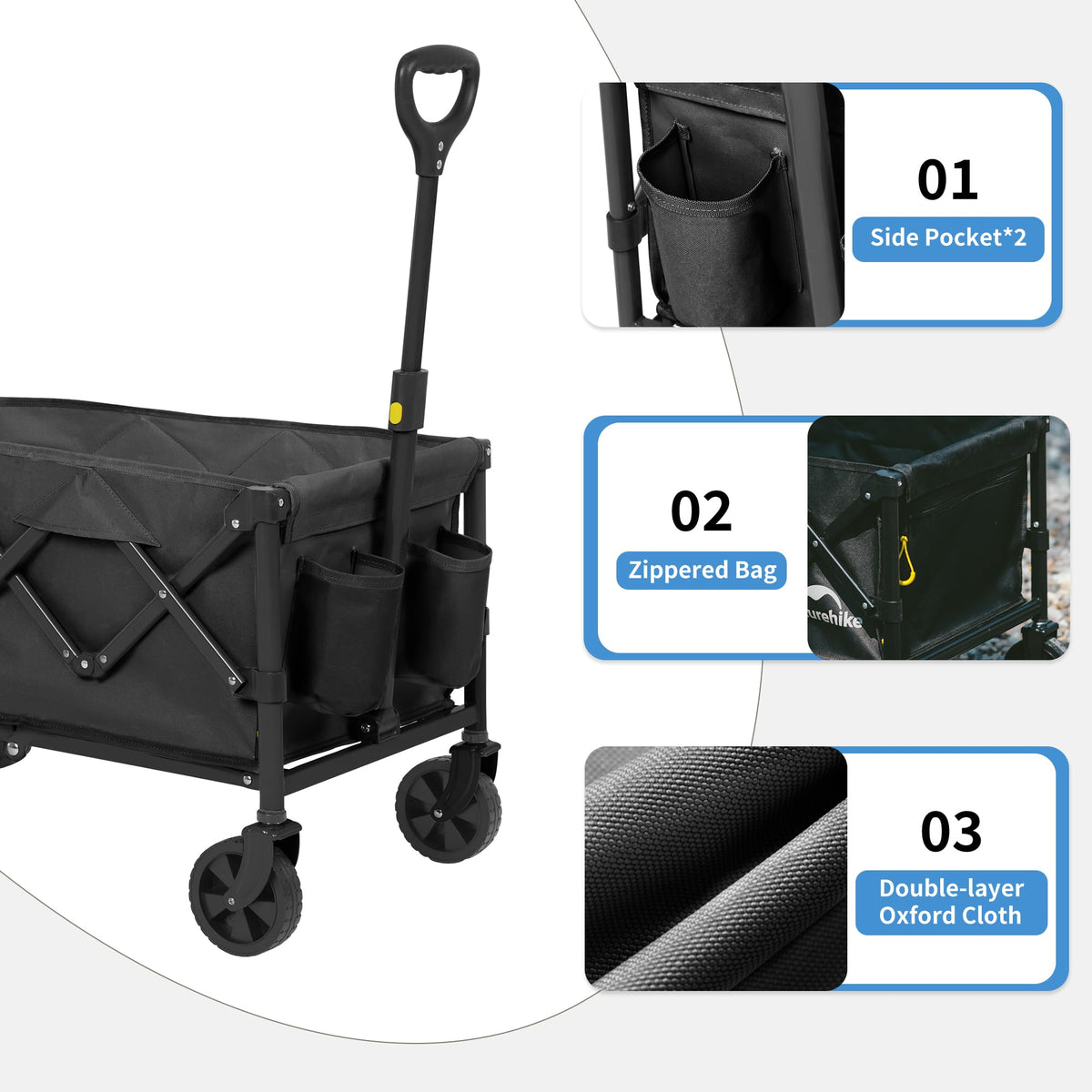 Naturehike Collapsible Folding Wagon, 110L Outdoor Foldable Utility Cart with Cu