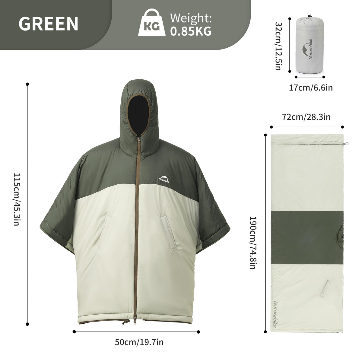 Naturehike Wearable Hooded Poncho Sleeping Bags with Teflon Fabric and Imitation