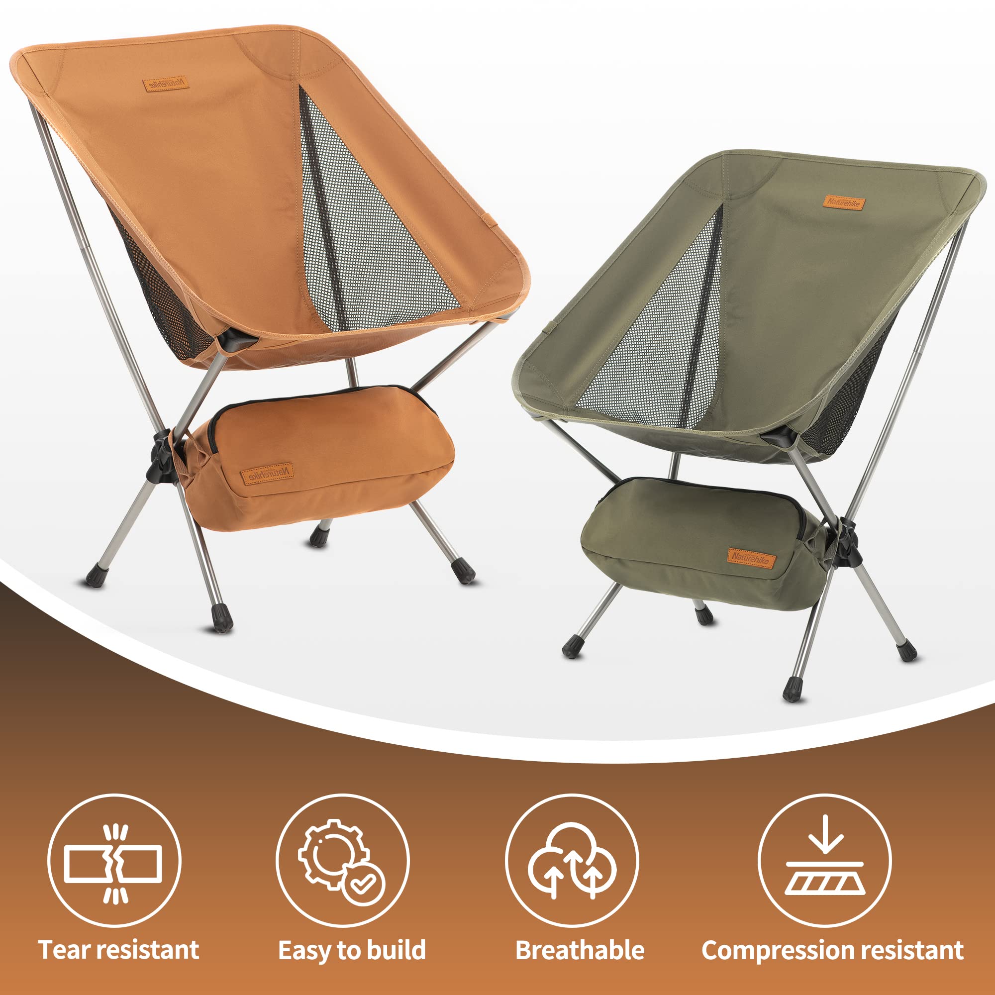 Naturehike YL08 Ultralight Camping Chair, 2.12 LBS Portable Backpacking Chair wi