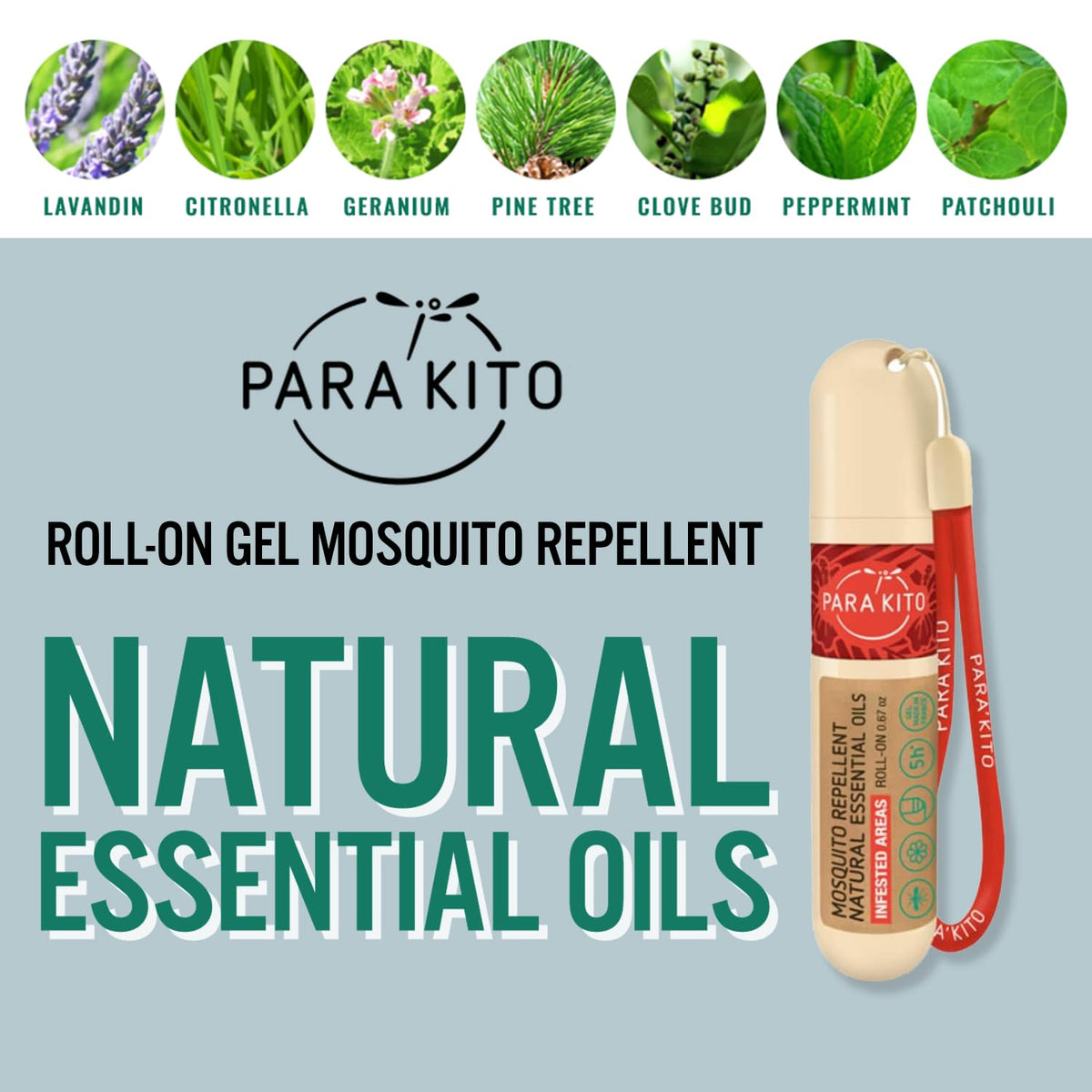 PARAKITO Roll-on Gel Mosquito Repellent for Kids & Adults | w/Citronella Oil
