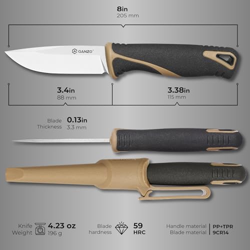 Ganzo G807-DY Fixed Blade Knife Razor Sharp 9CR14 Stainless