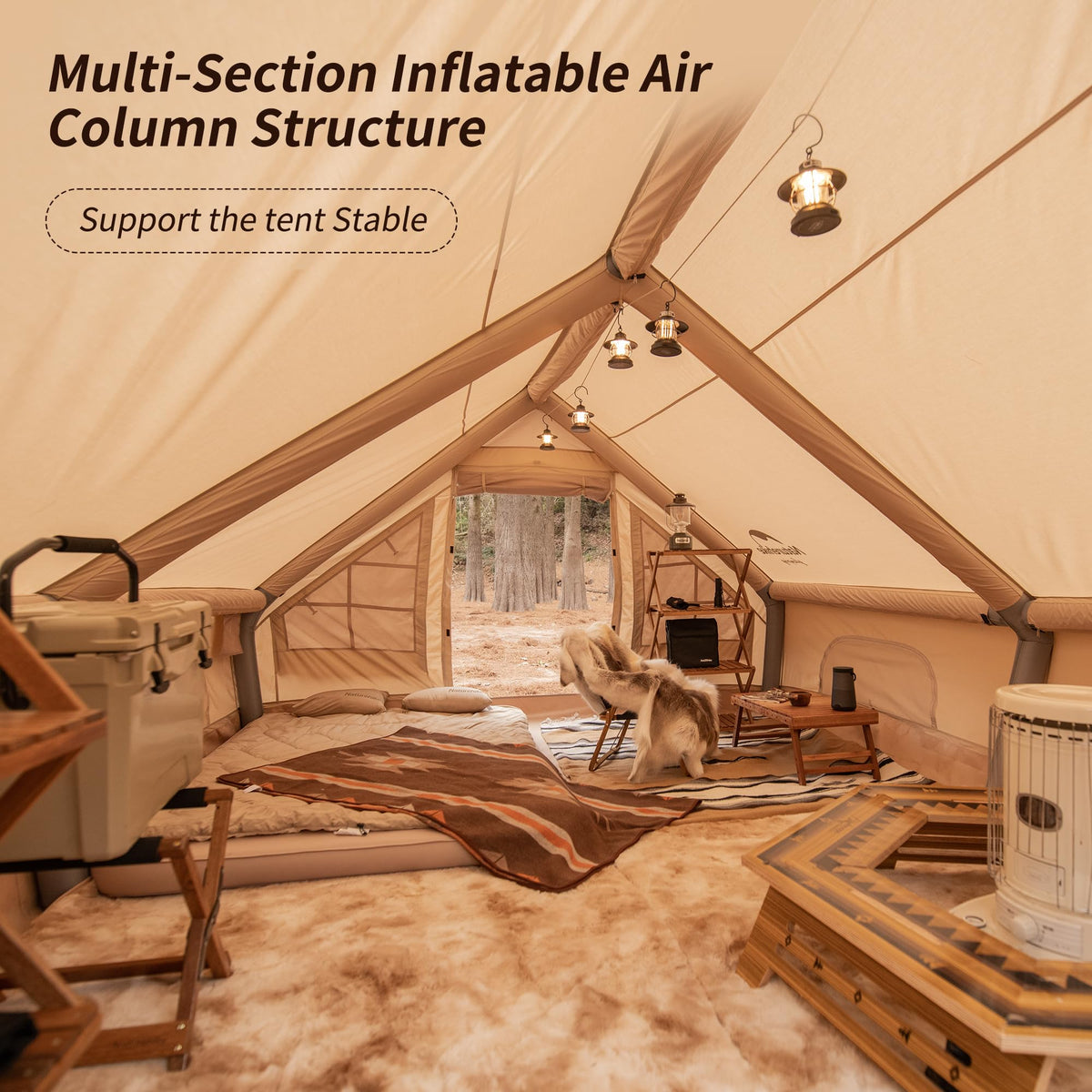 Naturehike Inflatable Tent House for Camping, Breathable Cotton Glamping Tent wi