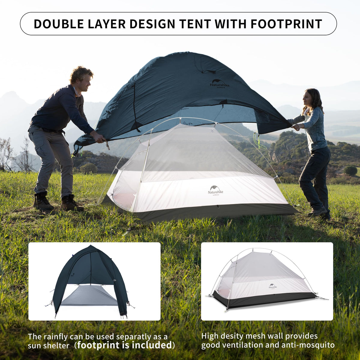 Naturehike Cloud-Up 1 Person Lightweight Backpacking Tent with Footprint - Dome