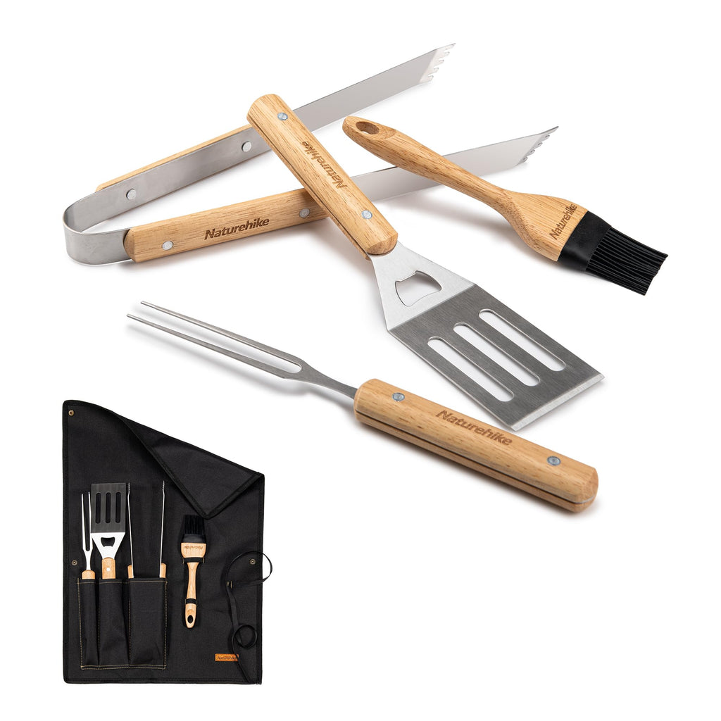 Naturehike Grill Tools Set, Stainless Steel Barbecue Utensils Set with Olive Woo