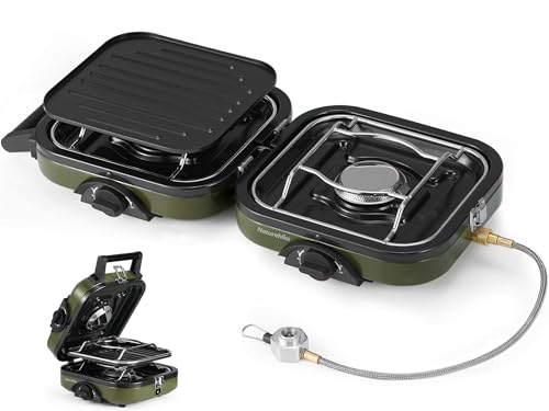 Naturehike 2 Burner Folding Camping Stove with Griddle, Portable Camp Gas Stove