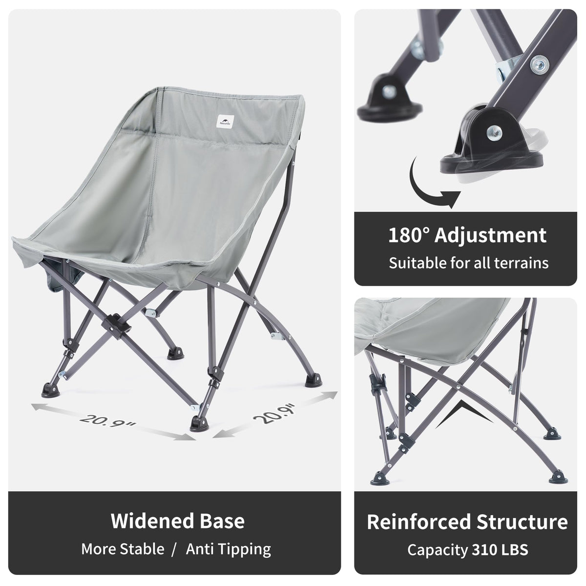 Naturehike Folding Camping Chair, 310lbs Capacity, Oversize Heavy Duty Lawn Chai