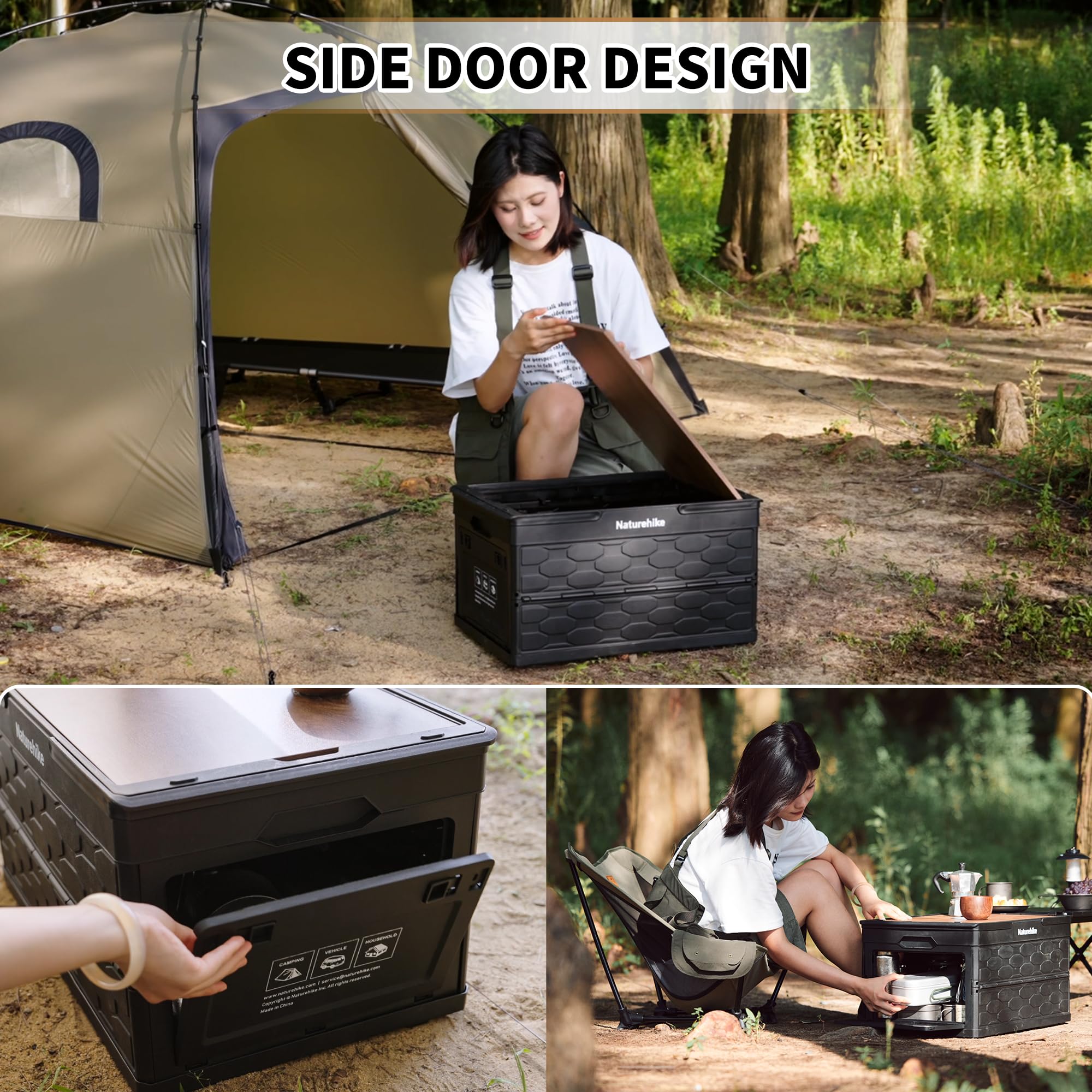 Naturehik Lispace Camping Table with Storage Box, 50L Collapsible Trunk Organize