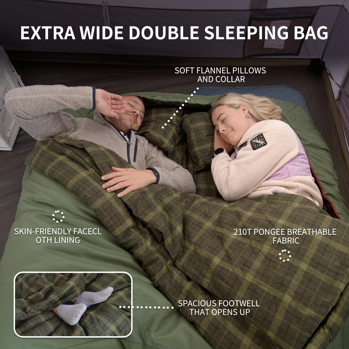 Naturehike 0 Degree Flannel Double Sleeping Bag with Pillows for Couples & Famil