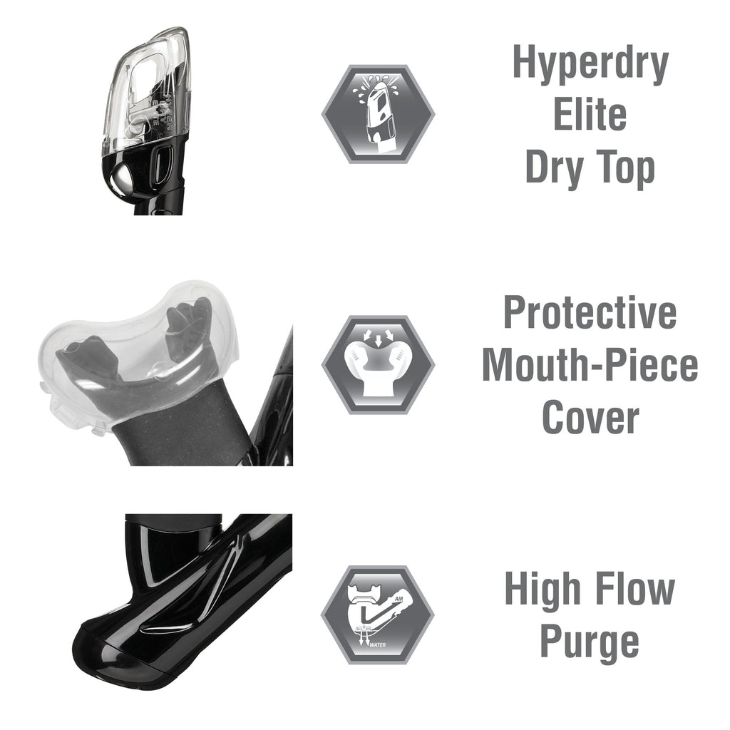 TUSA Sport Adult Powerview Mask and Dry Snorkel Combo, Black/Black Mirrored Lens, view 4