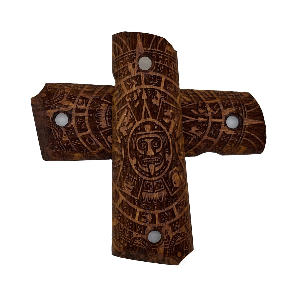 Zib Grips, Aztec Calendar Design 1911 Wooden Pistol Grips, view 6