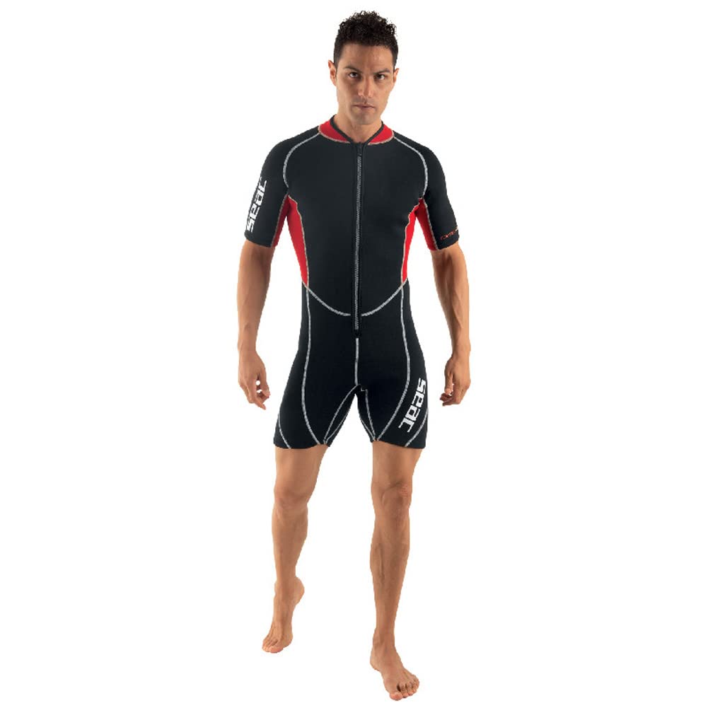 SEAC Ciao 2.5mm High Stretch Comfortable Neoprene Short Wetsuit, Black/Red, Larg, view 4