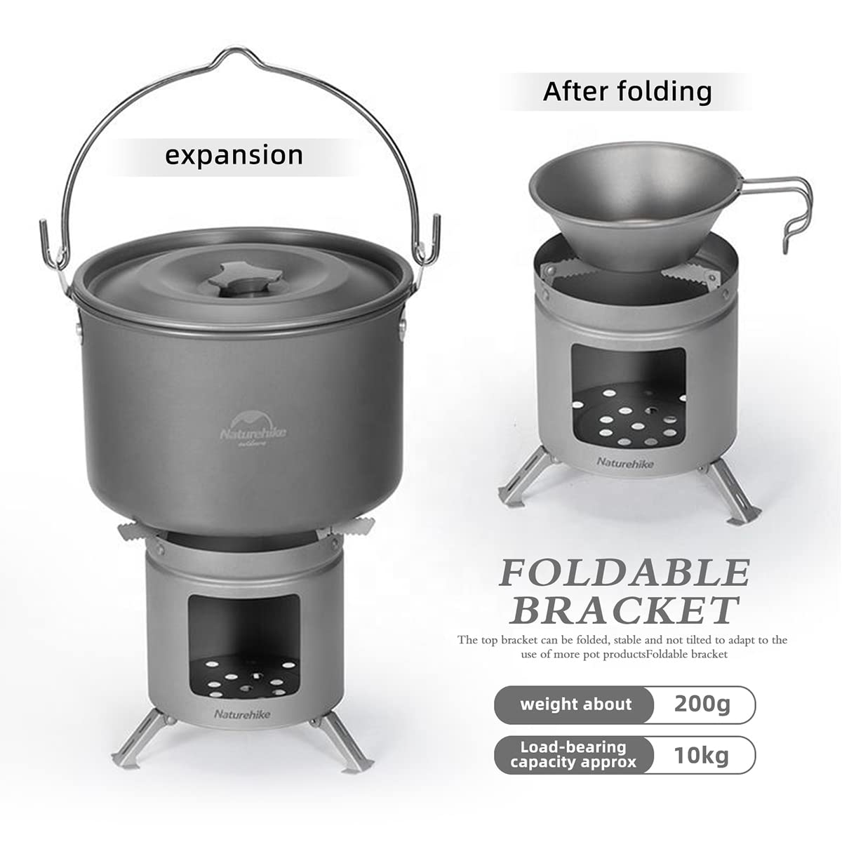 Naturehike Outdoor Camping Stove Titanium Wood Burning Stove for Hiking Backpack