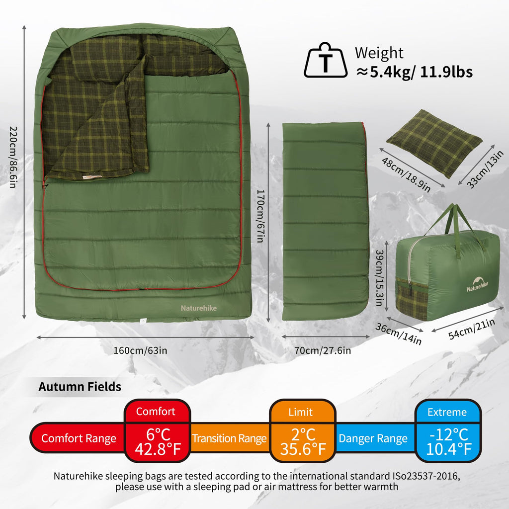 Naturehike 0 Degree Flannel Double Sleeping Bag with Pillows for Couples & Famil, view 2
