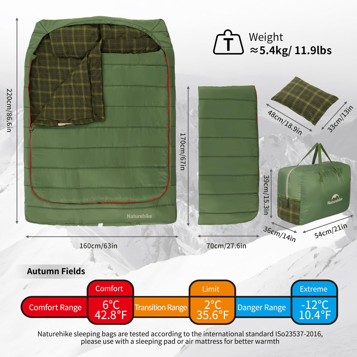 Naturehike 0 Degree Flannel Double Sleeping Bag with Pillows for Couples & Famil